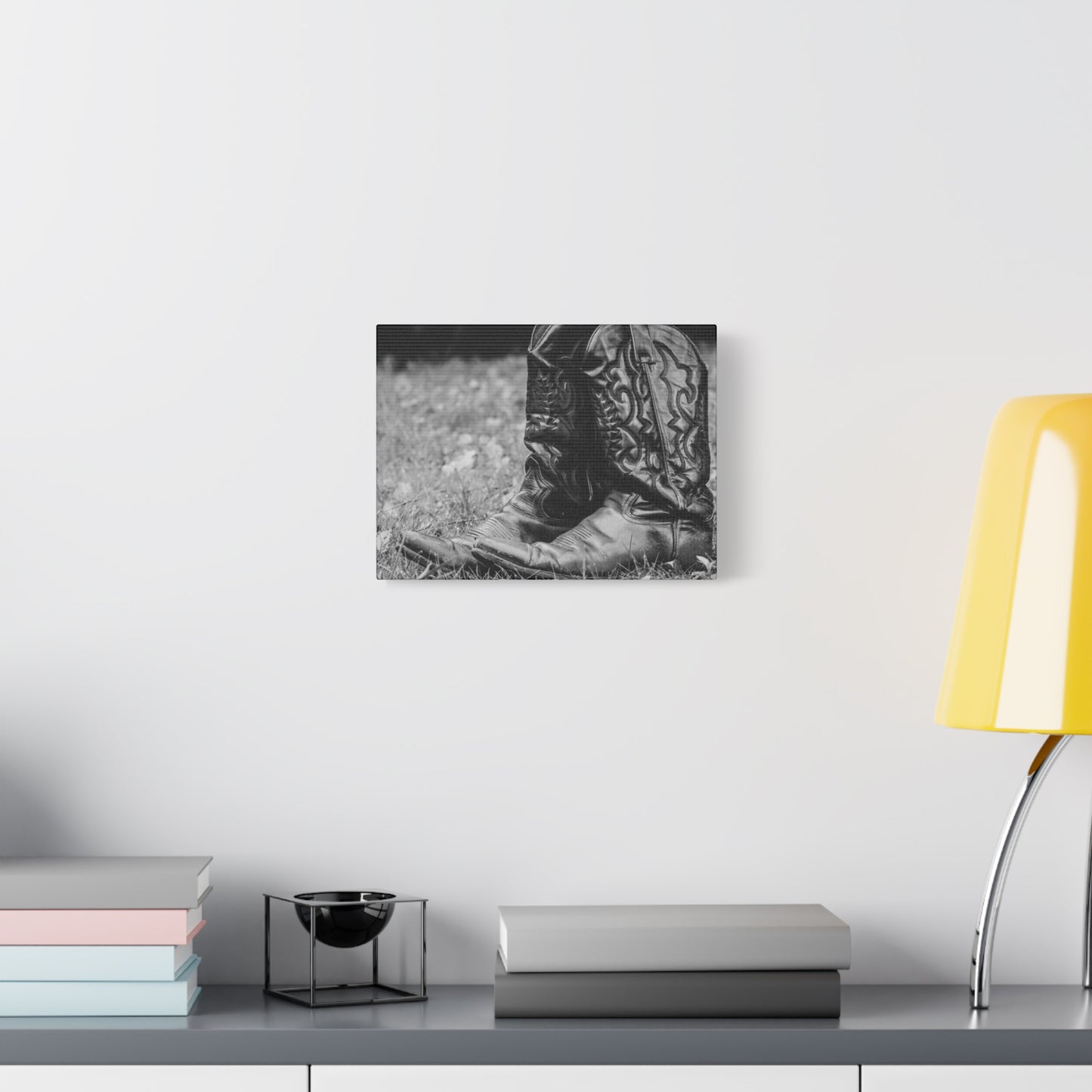 Western Cowboy Boots Matte Canvas Wall Art – Black & White Rustic Country Decor