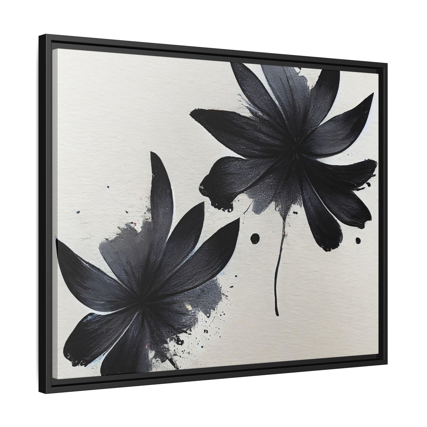 Framed Black Floral Matte Canvas Wall Art — Monochrome Botanical Print