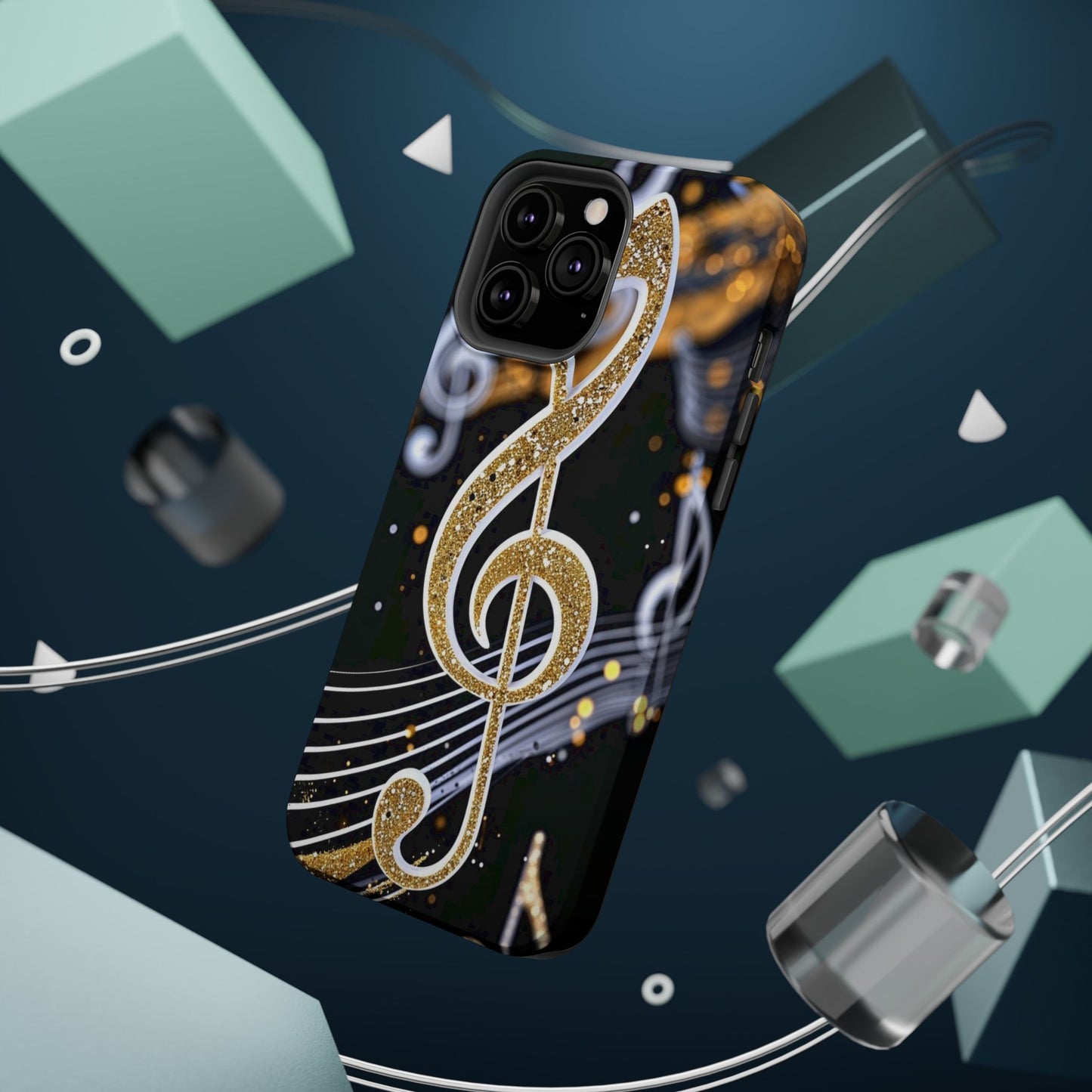 Music Notes Magnetic Impact-Resistant Phone Case — Gold Treble Clef Design