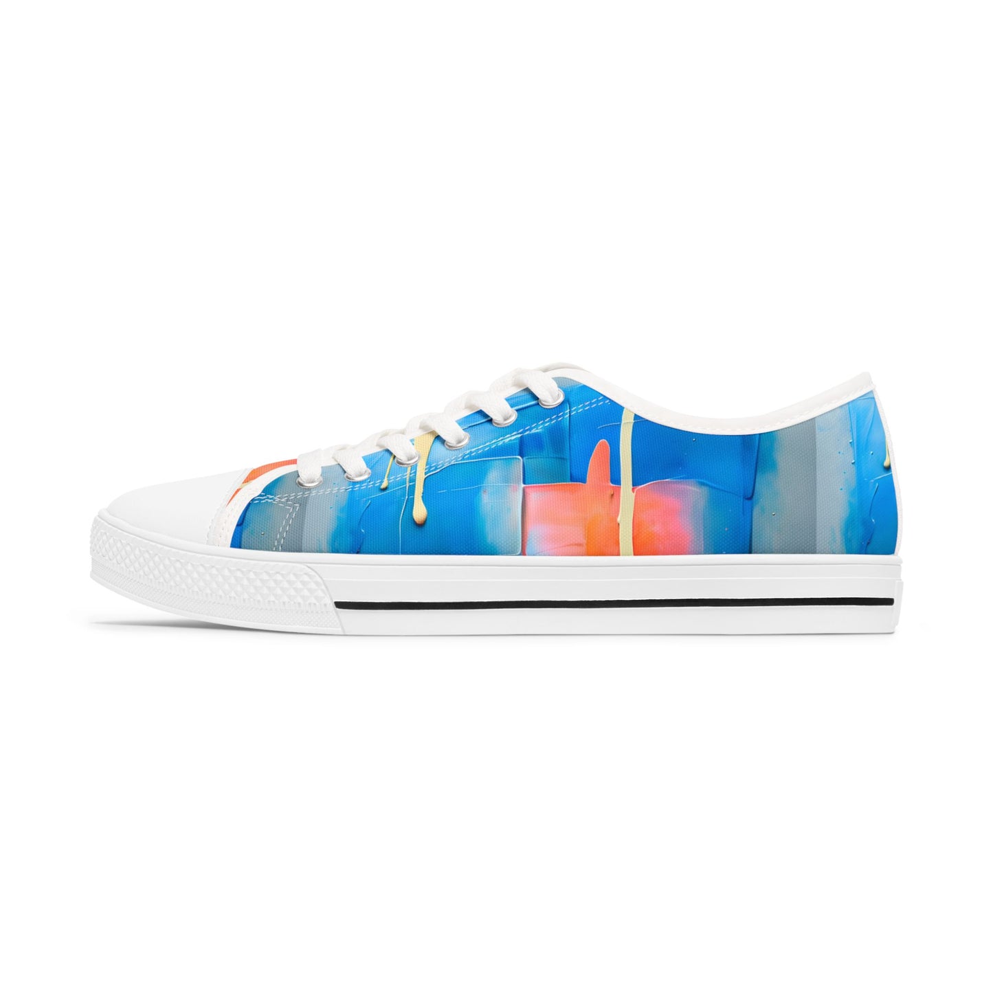 Low Top Sneakers — Abstract Blue & Coral Watercolor Design