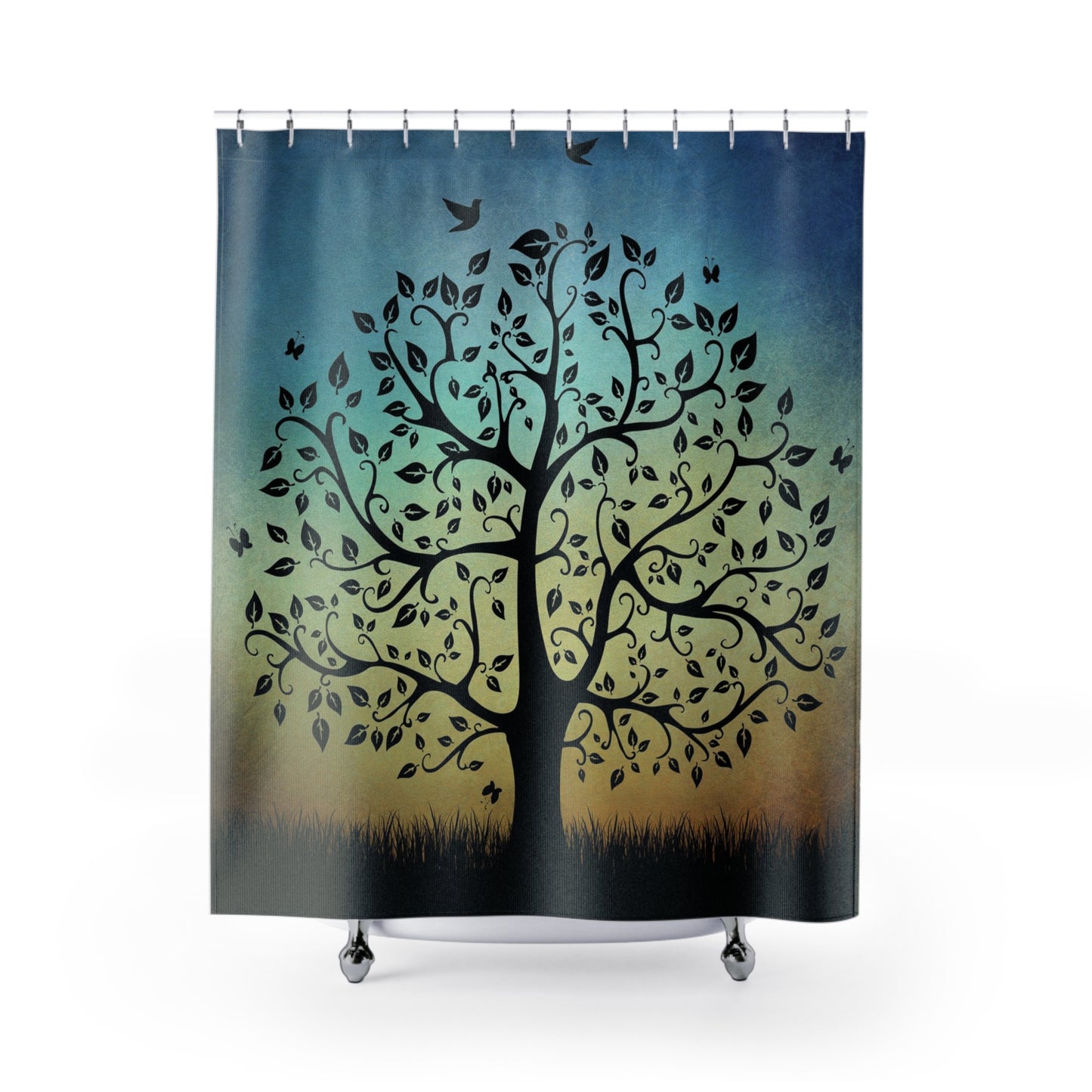 Tree Silhouette Shower Curtain — Bohemian Nature Bathroom Decor