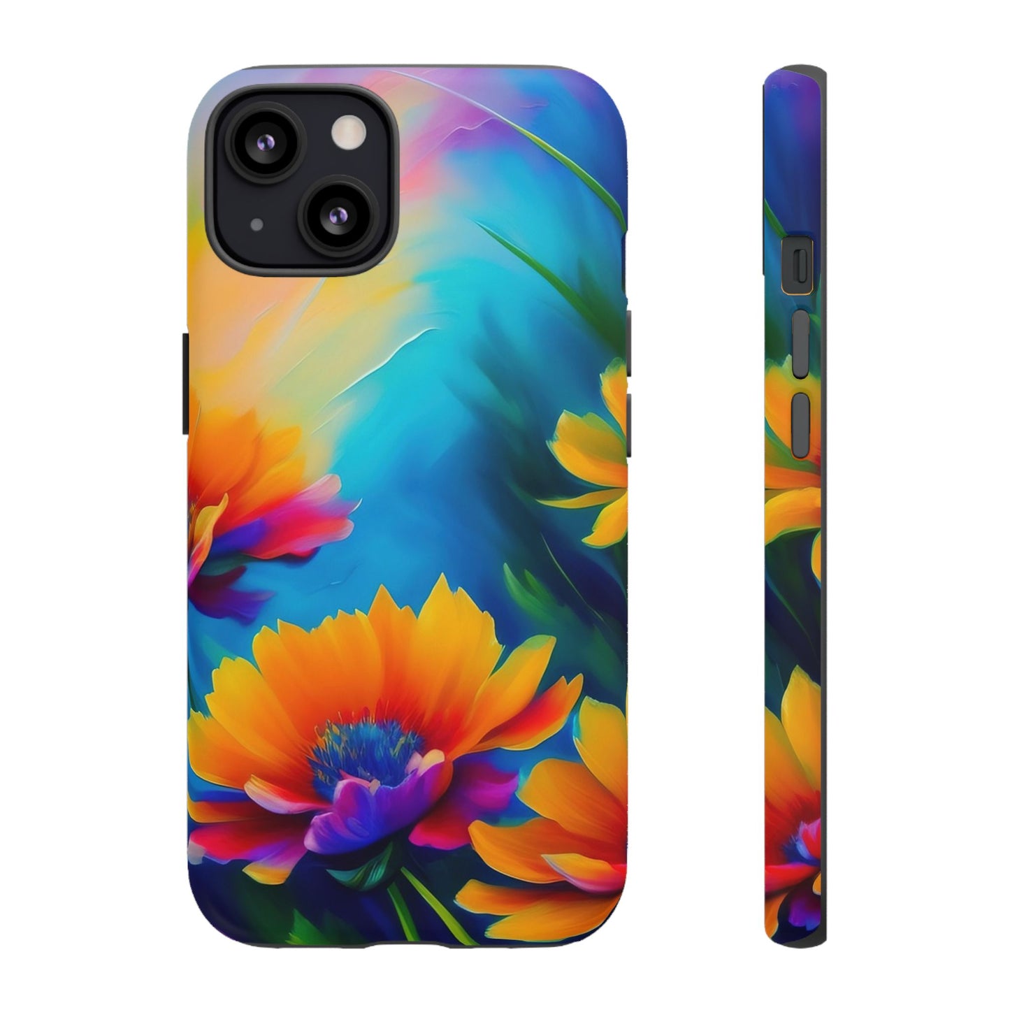 Floral Burst Tough Phone Case — Vibrant Watercolor Flowers Protective Cover