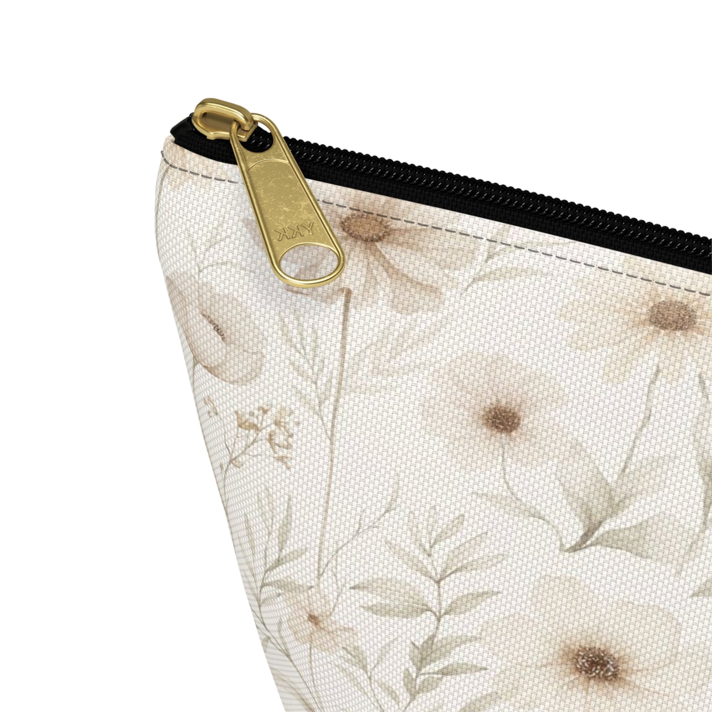 Floral Toile Accessory Pouch — Neutral Vintage Flower Cosmetic Bag