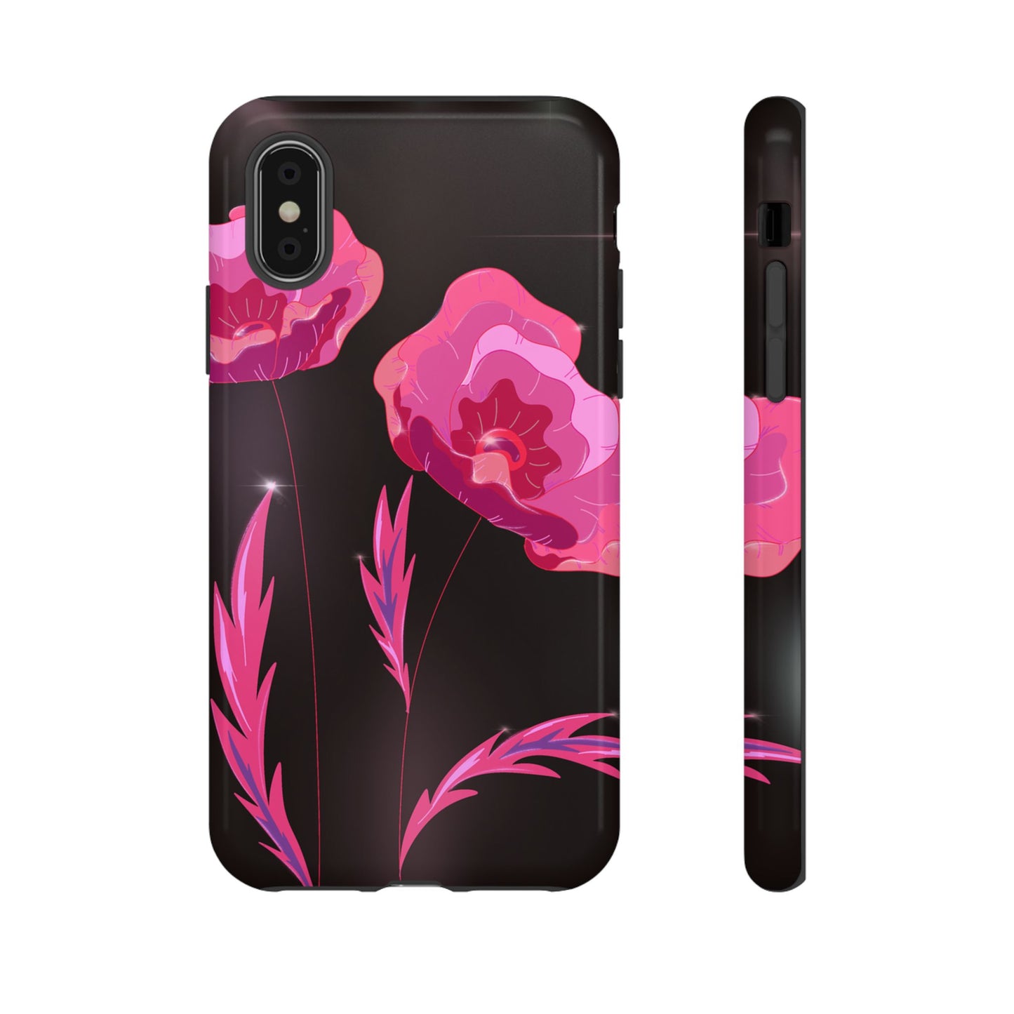 Floral iPhone Case | Tough Cases with Pink Poppy Design, Elegant Flower Phone Cover, Gift for Her, Spring Accessories, Chic Tech