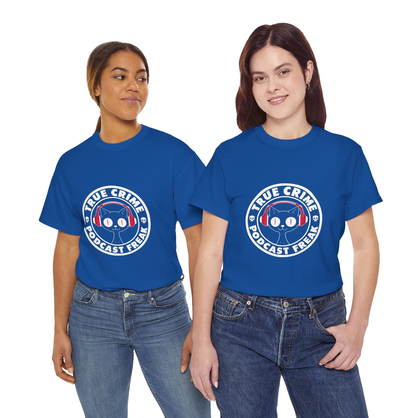 True Crime Podcast Tee — Cat with Headphones Logo