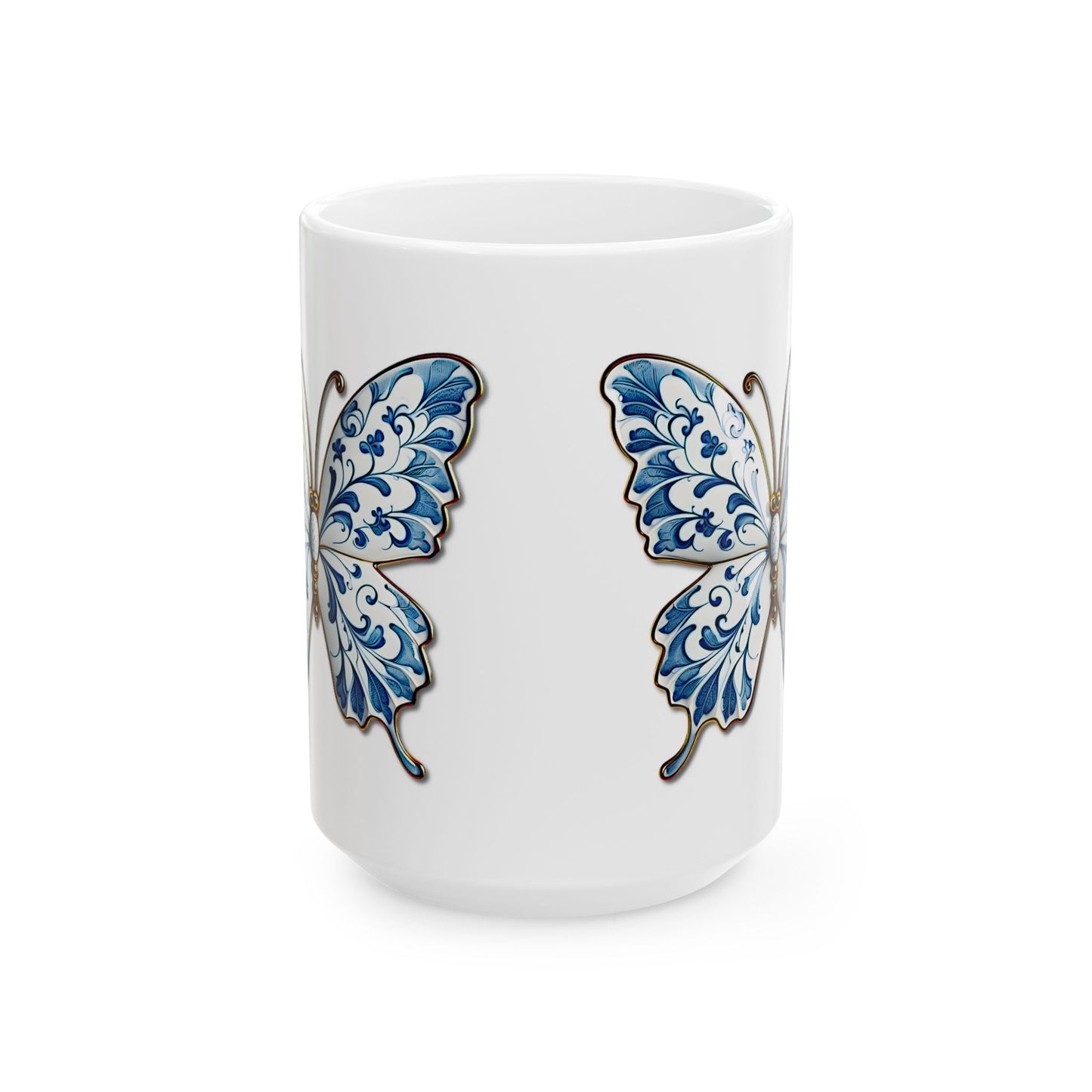 Blue Floral Butterfly Ceramic Mug — Decorative 11oz & 15oz Coffee Cup