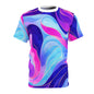 Abstract Swirl Tee — Vibrant Blue & Pink All-Over Print
