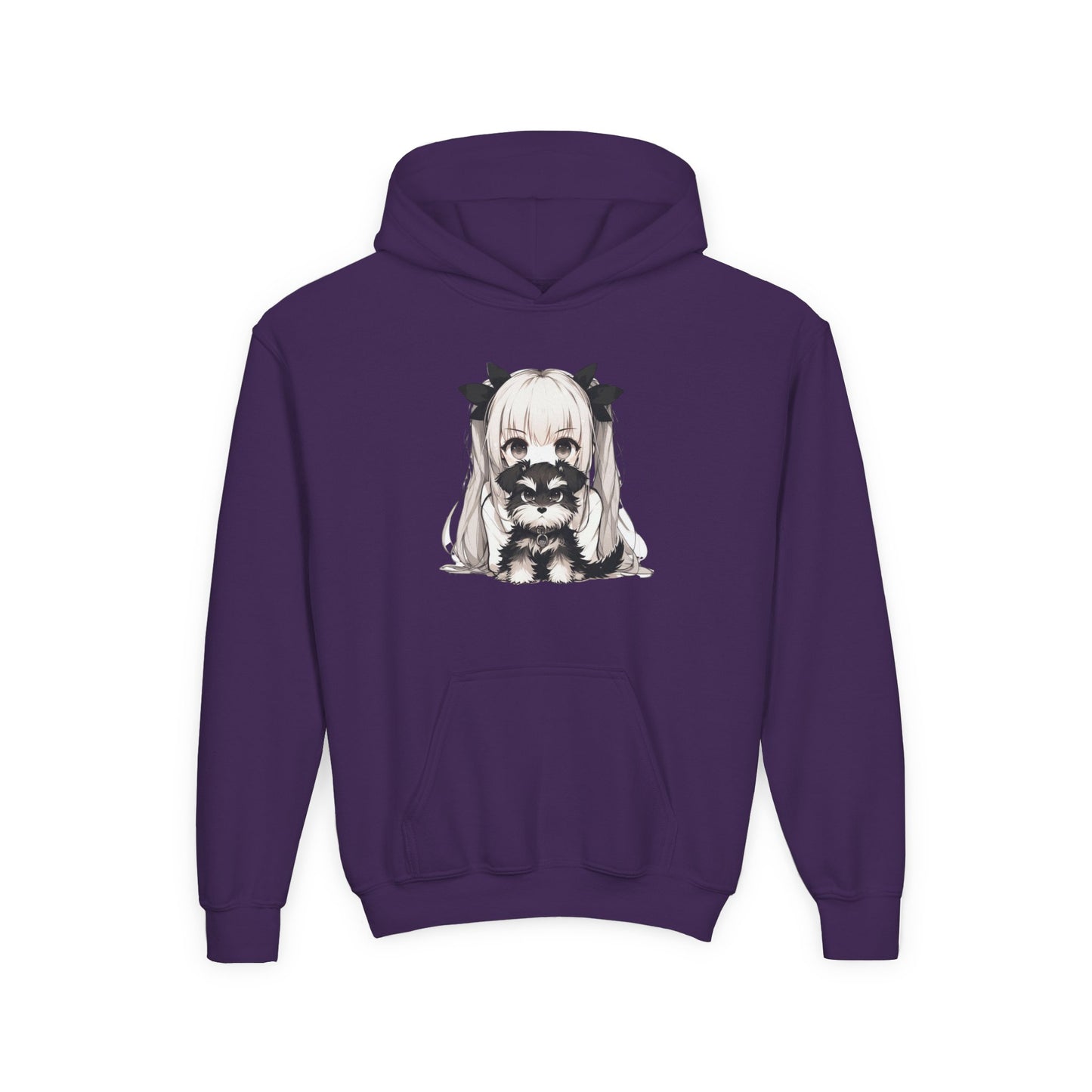 Cute Anime Girl & Puppy Youth Hoodie — Kawaii Kids Pullover for Anime Fans