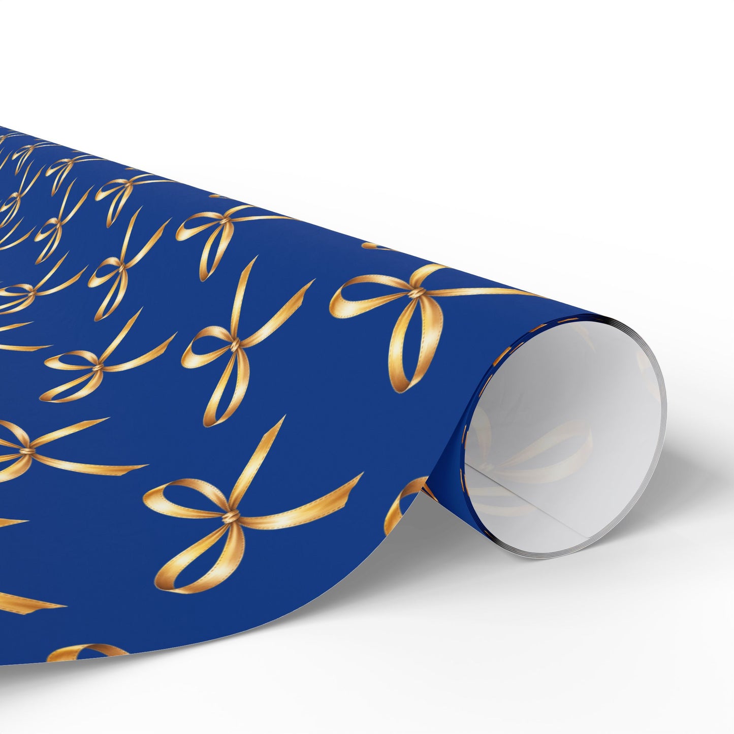 Wrapping Paper — Blue Gift Wrap with Gold Ribbon Pattern