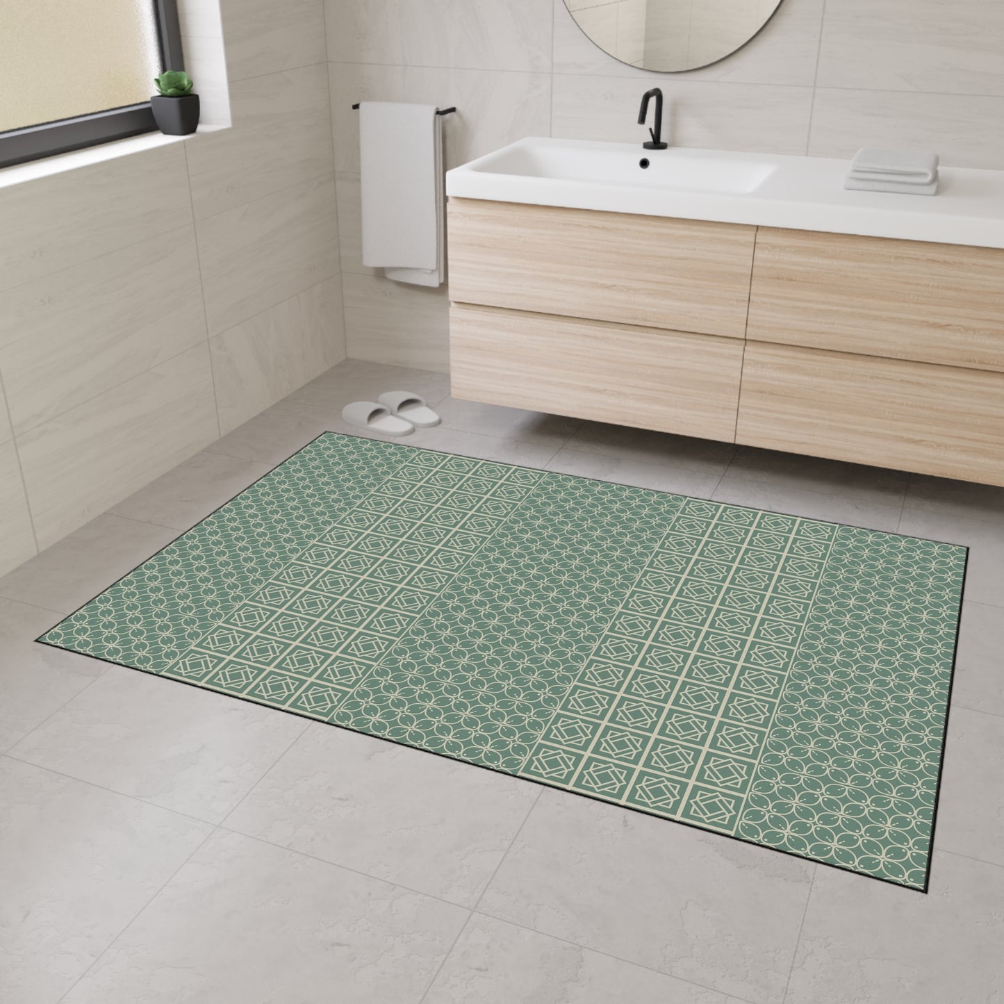 Green Geometric Heavy Duty Floor Mat — Durable Non-Slip Entry Rug
