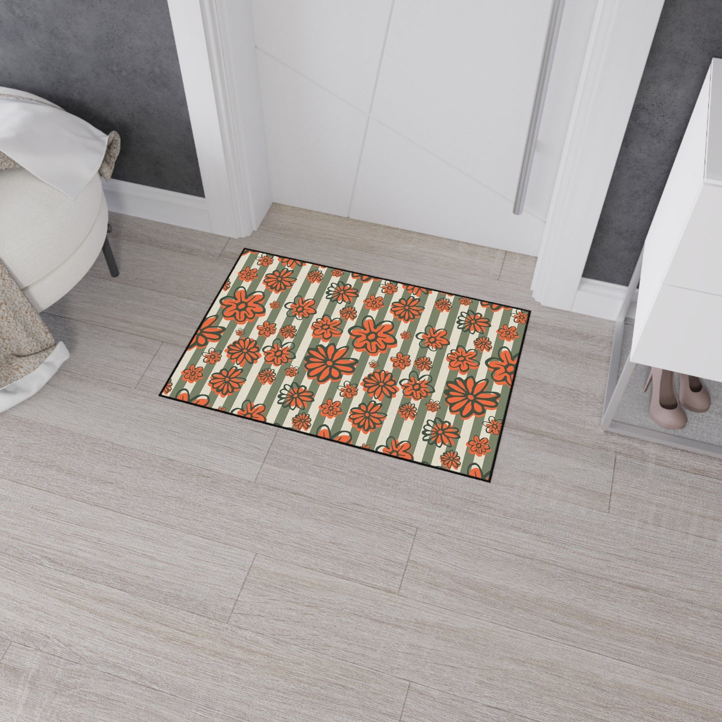 Retro Floral Heavy-Duty Floor Mat — Orange Daisy Entry Rug
