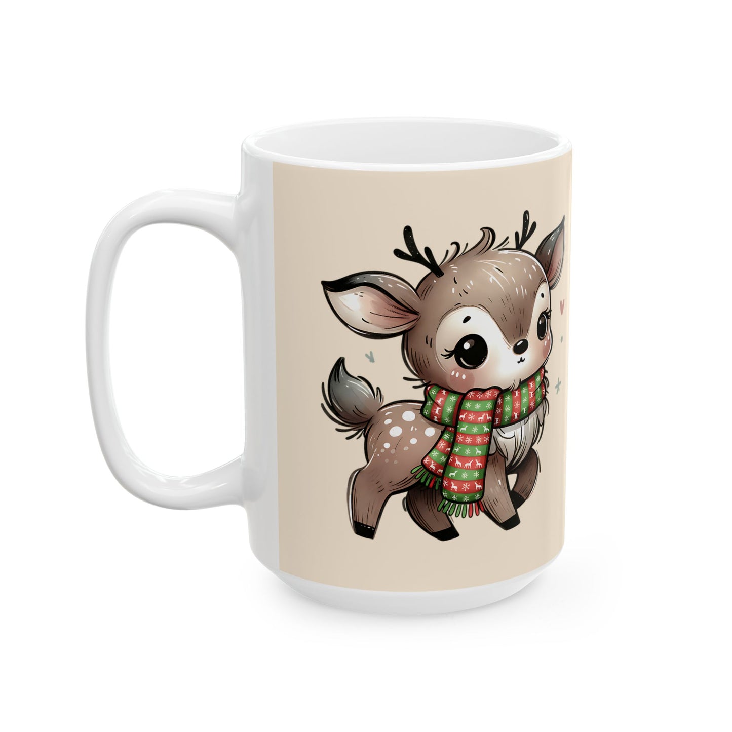 Cute Reindeer Mug — Christmas Deer Ceramic Coffee Cup (11oz & 15oz)