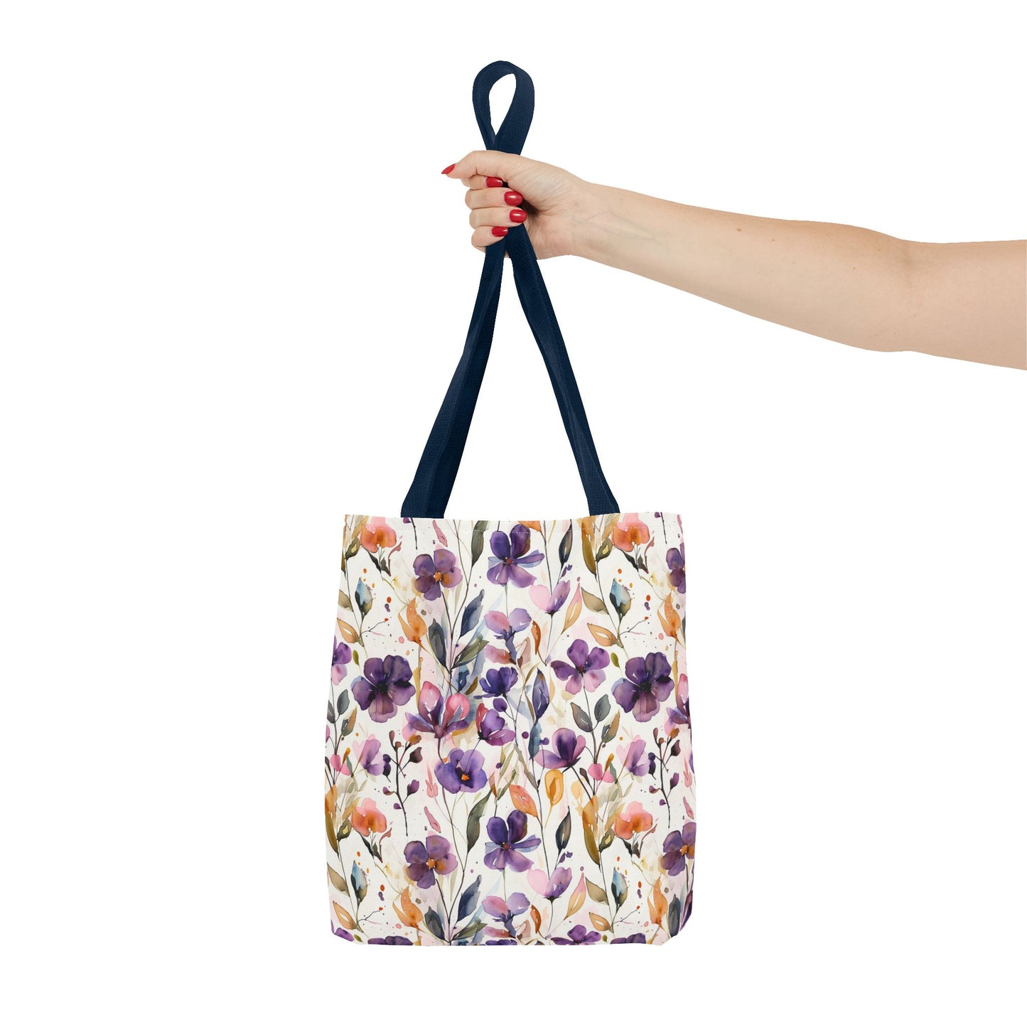Floral Watercolor Tote Bag — Purple & Orange Botanical All-Over Print