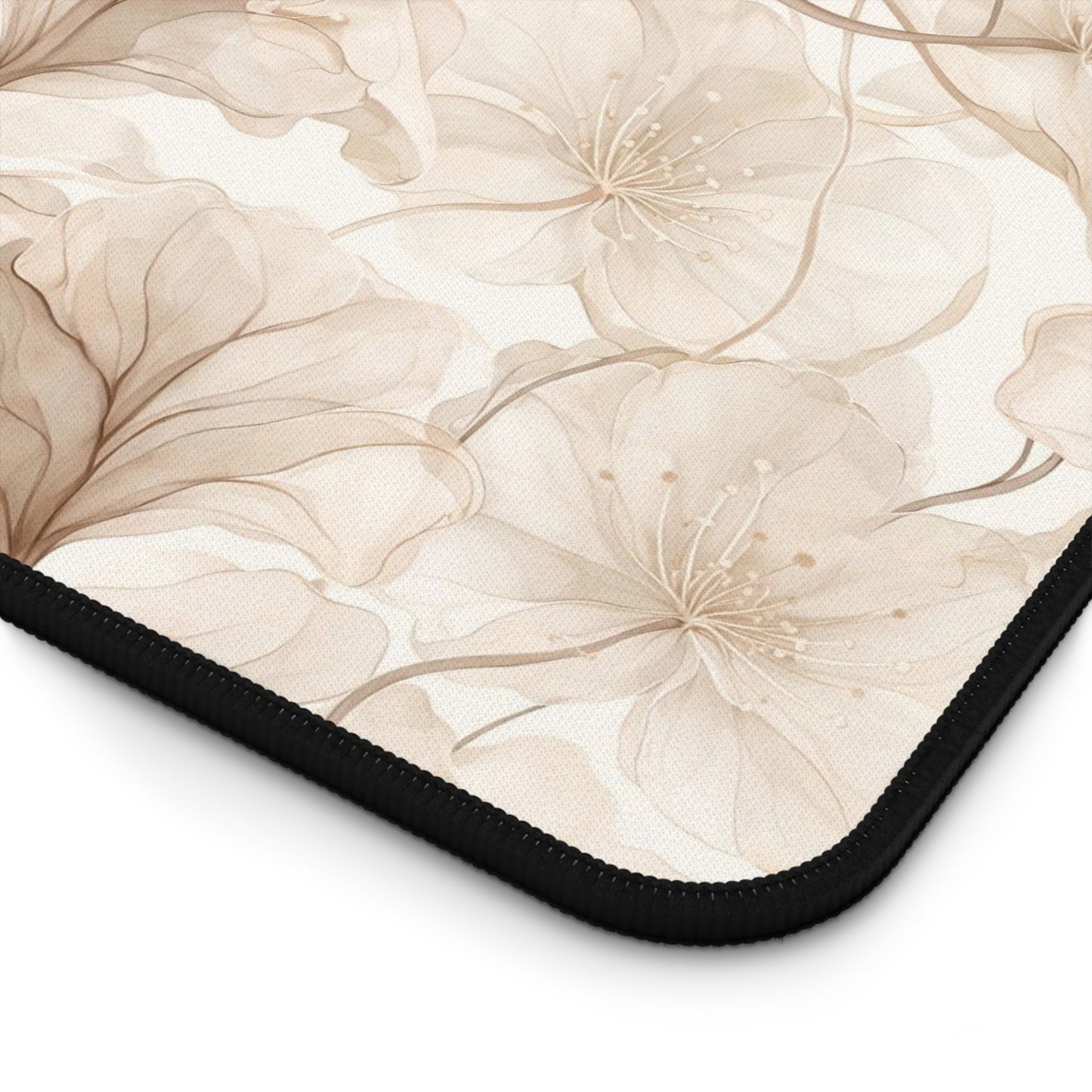 Floral Beige Desk Mat — Neutral Watercolor Ginkgo Mousepad