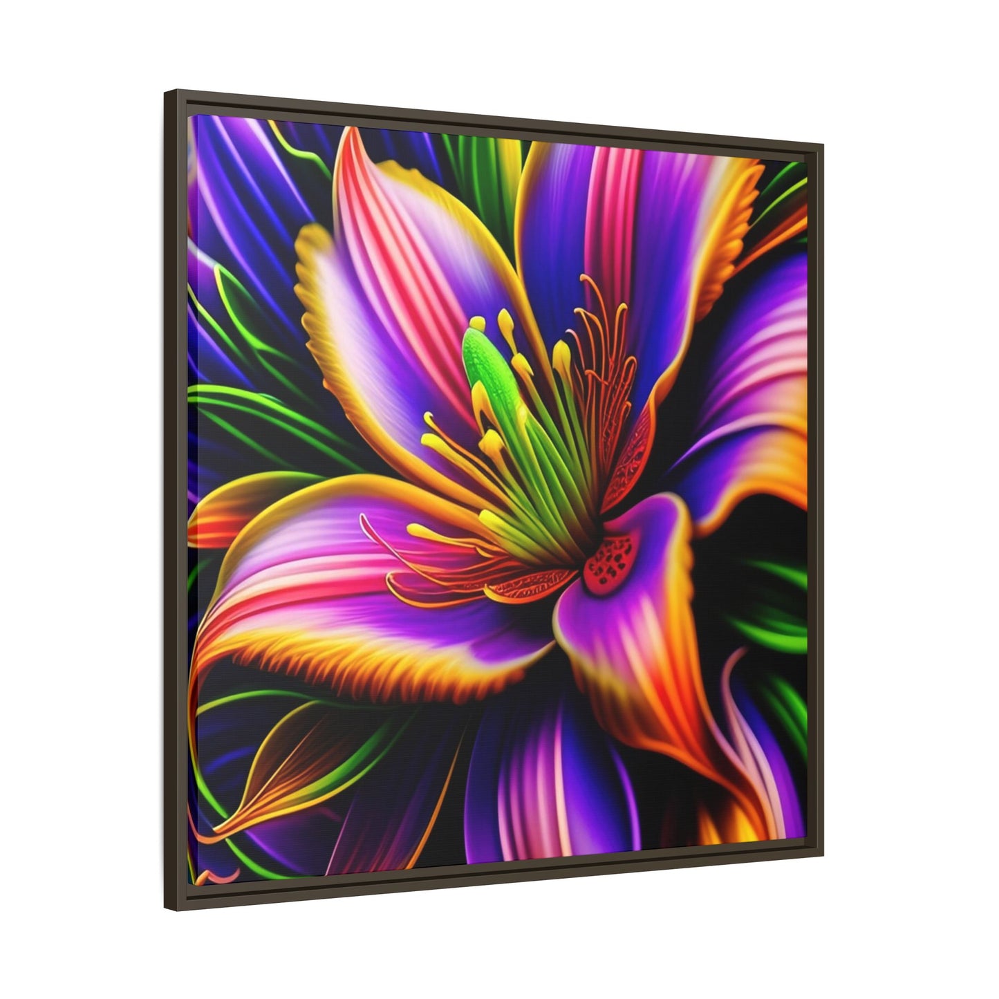 Vibrant Neon Floral Matte Canvas Print — Framed Wall Art