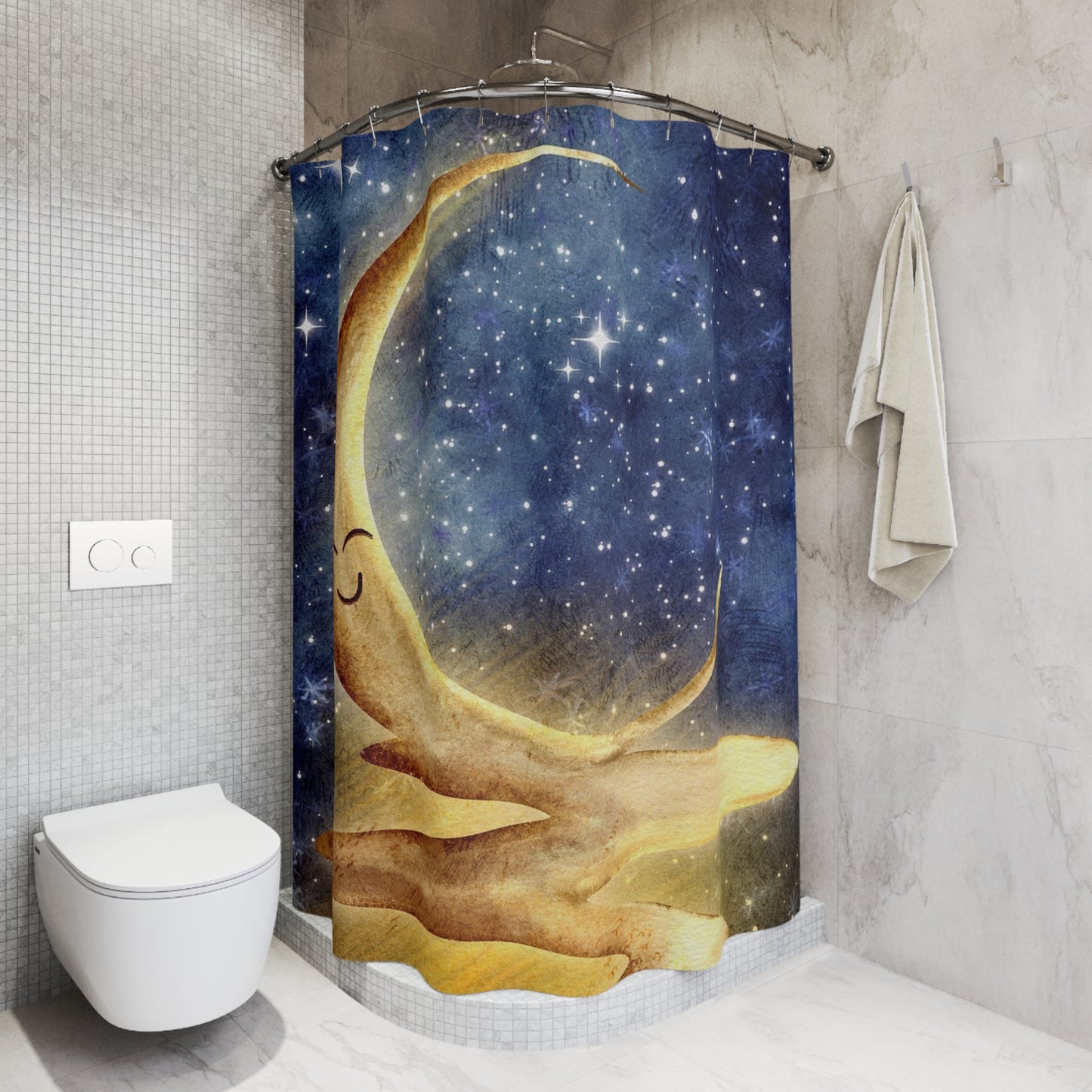 Crescent Moon Starry Night Shower Curtain
