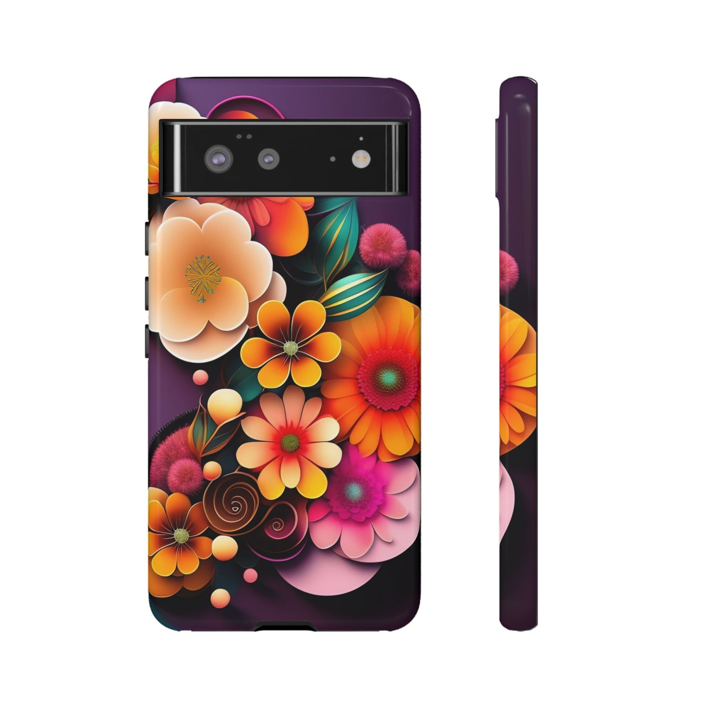 Floral Burst Tough Phone Case — Colorful Retro Flowers Protective Cover