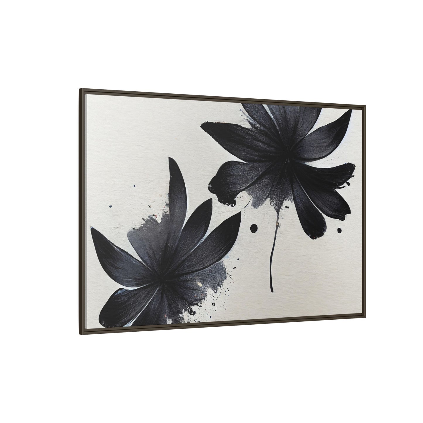 Framed Black Floral Matte Canvas Wall Art — Monochrome Botanical Print