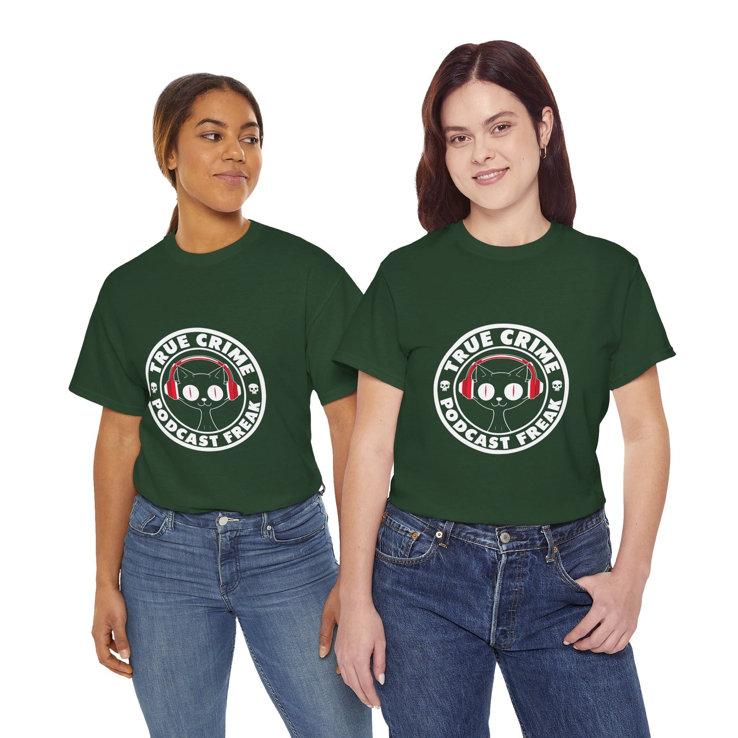 True Crime Podcast Tee — Cat with Headphones Logo