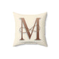 Monogram M Throw Pillow — Elegant Copper Initial Decorative Pillow