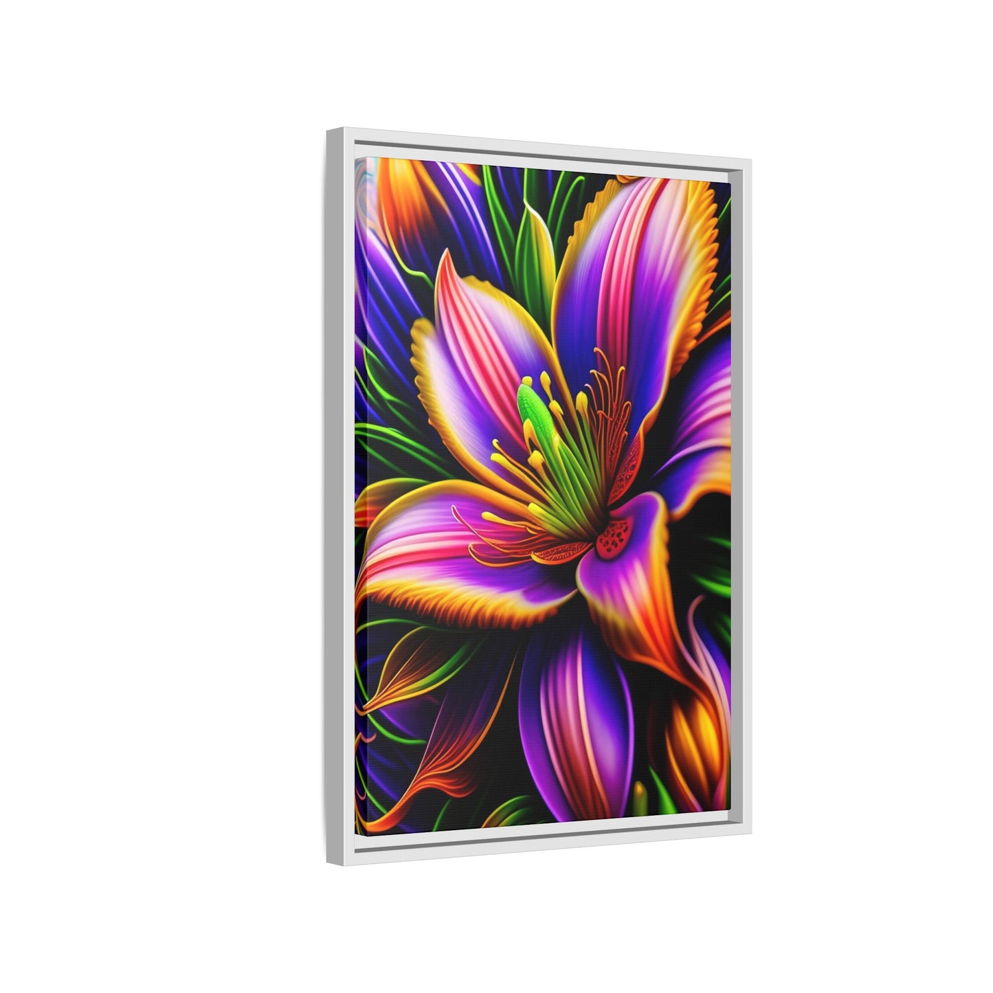 Vibrant Neon Floral Matte Canvas Print — Framed Wall Art
