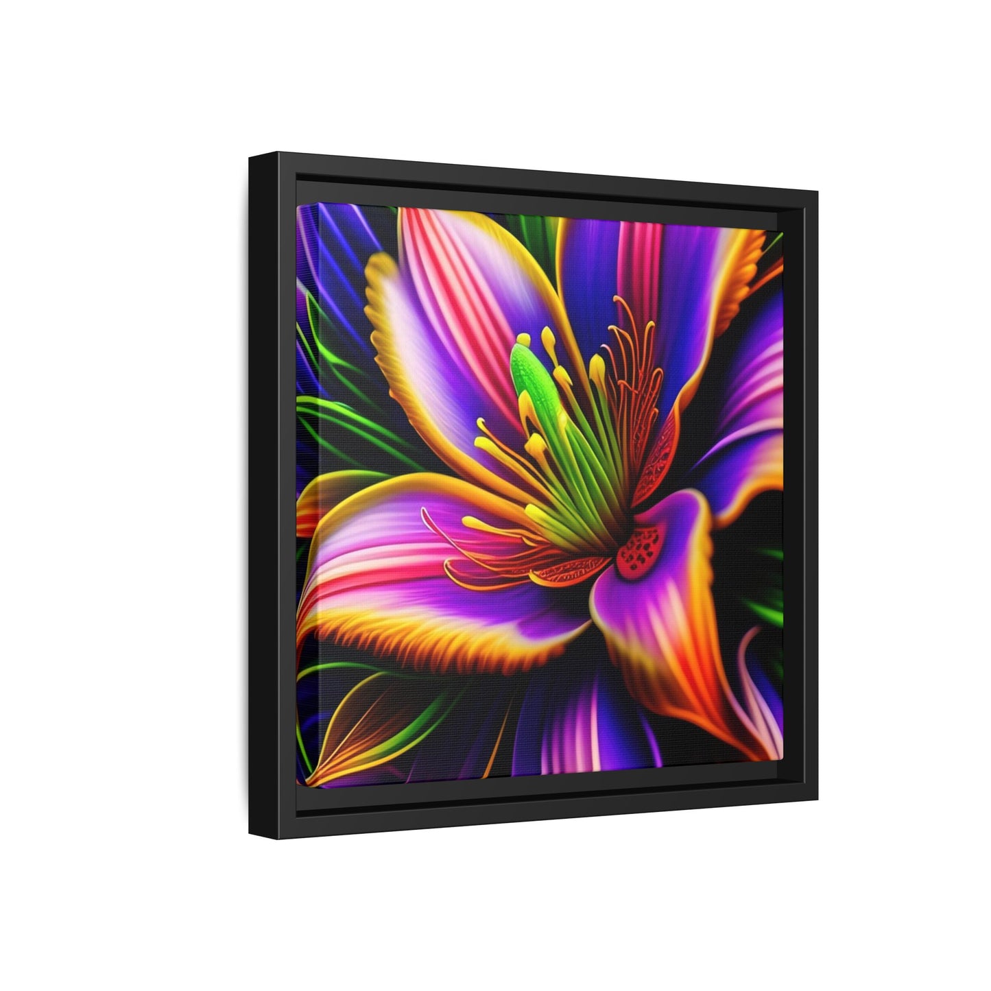 Vibrant Neon Floral Matte Canvas Print — Framed Wall Art