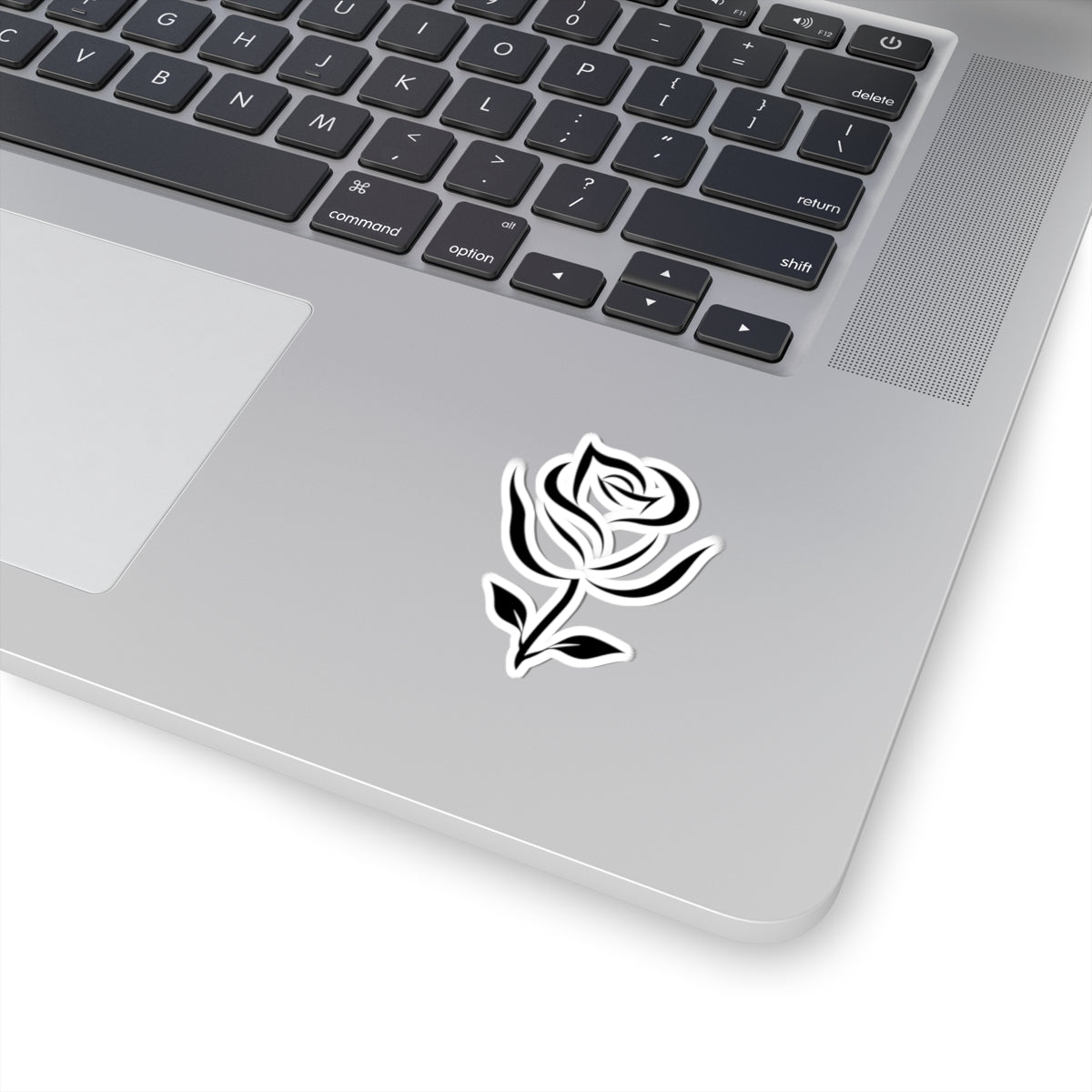 Black Rose Kiss-Cut Sticker — Minimal Floral Laptop Decal