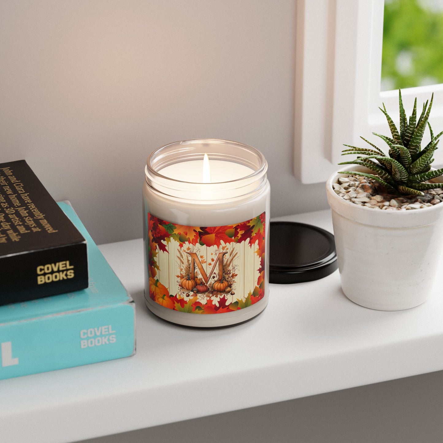 Autumn Monogram Soy Candle — 9oz Fall Pumpkin Scented Candle with Letter M
