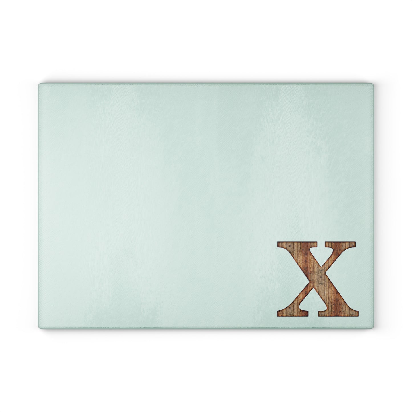 Monogram Glass Cutting Board — Minimal Mint or Clear Glass with Wood 'X' Accent