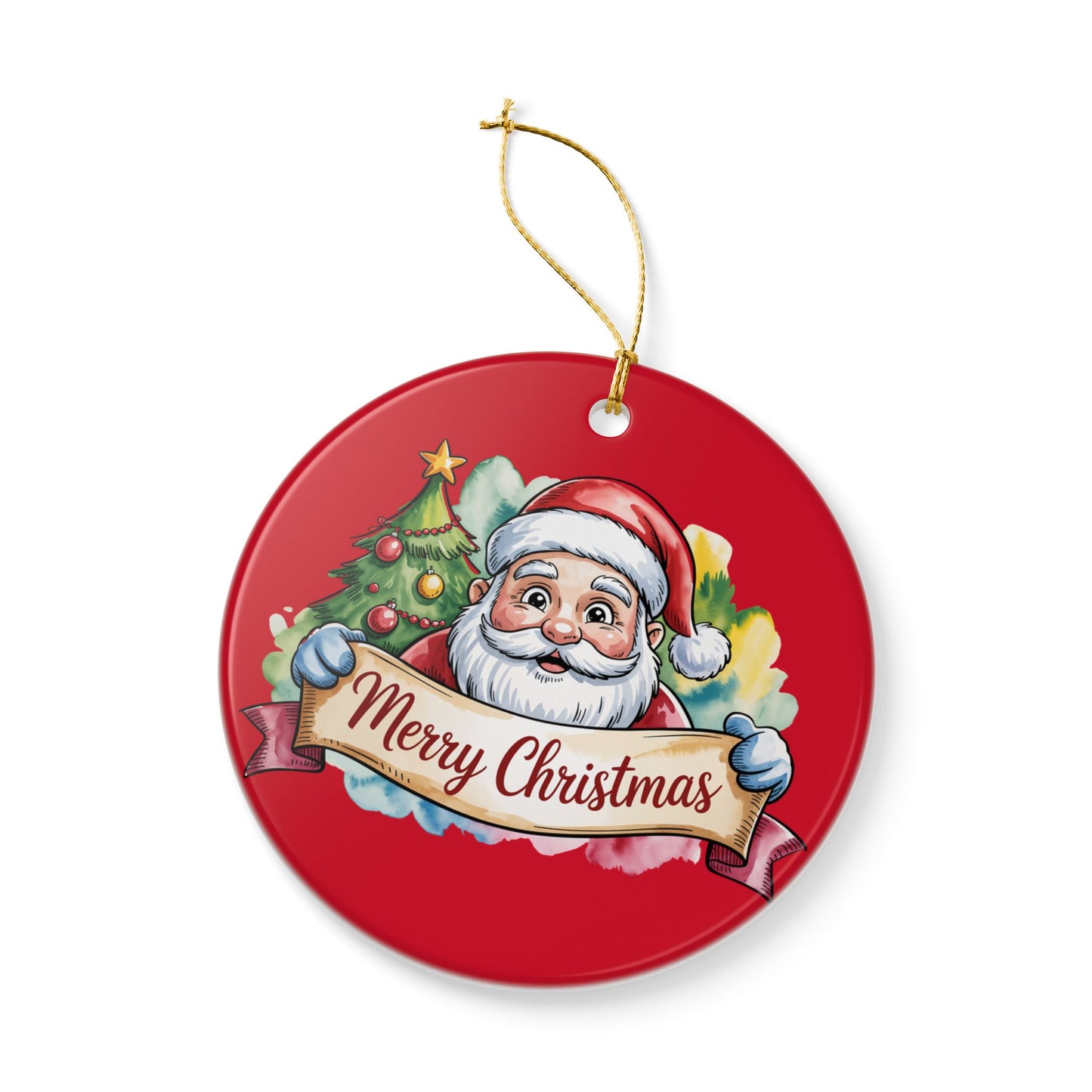 Santa Claus "Merry Christmas" Ceramic Ornament – Double-Sided Holiday Tree Decoration