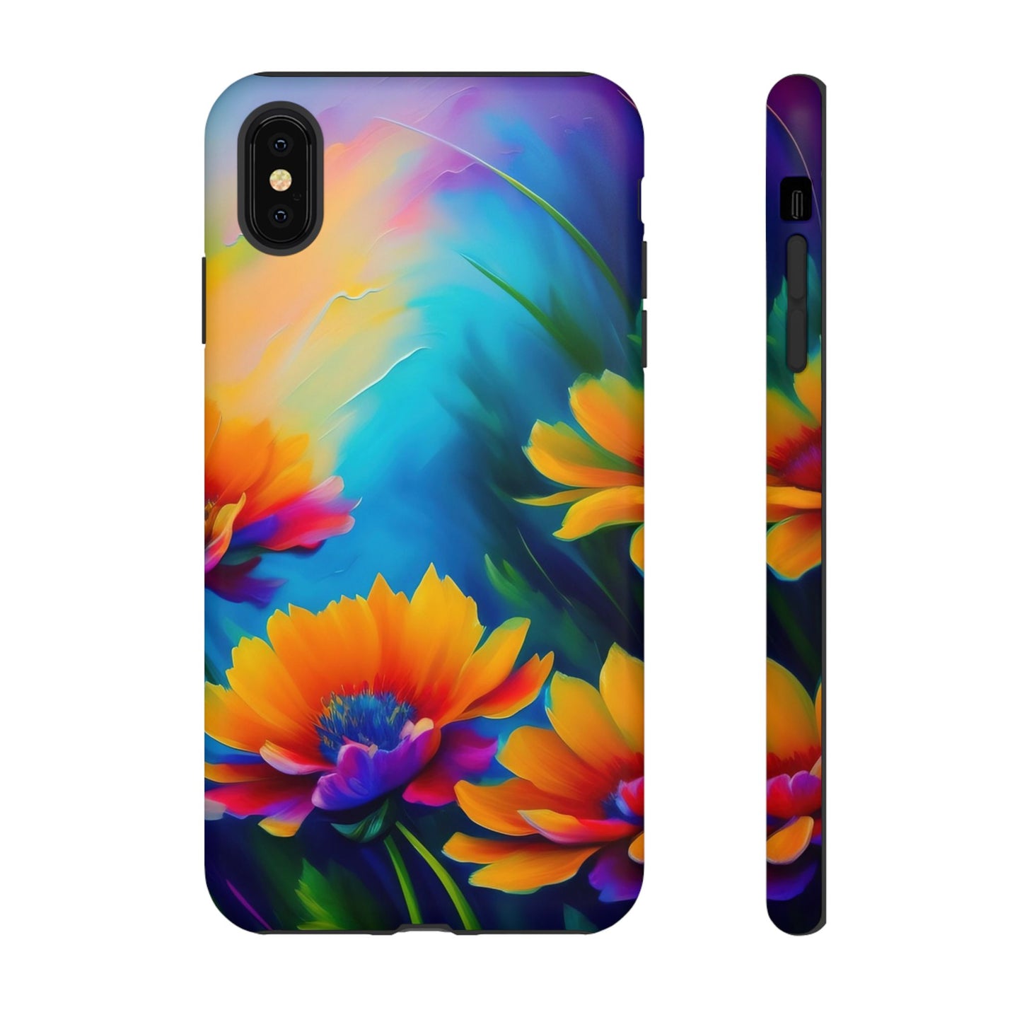 Floral Sunset Tough Phone Case — Vibrant Watercolor Flowers Protective Cover