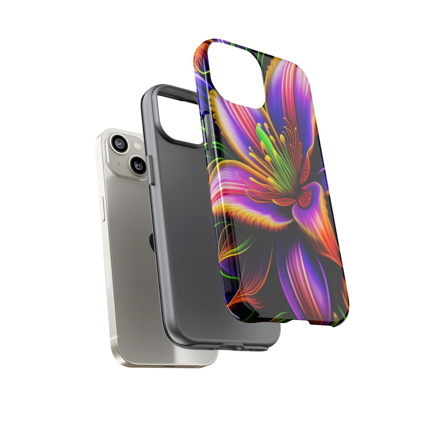 Floral Neon Tough Phone Case — Vivid Purple & Orange Lily Protective Cover
