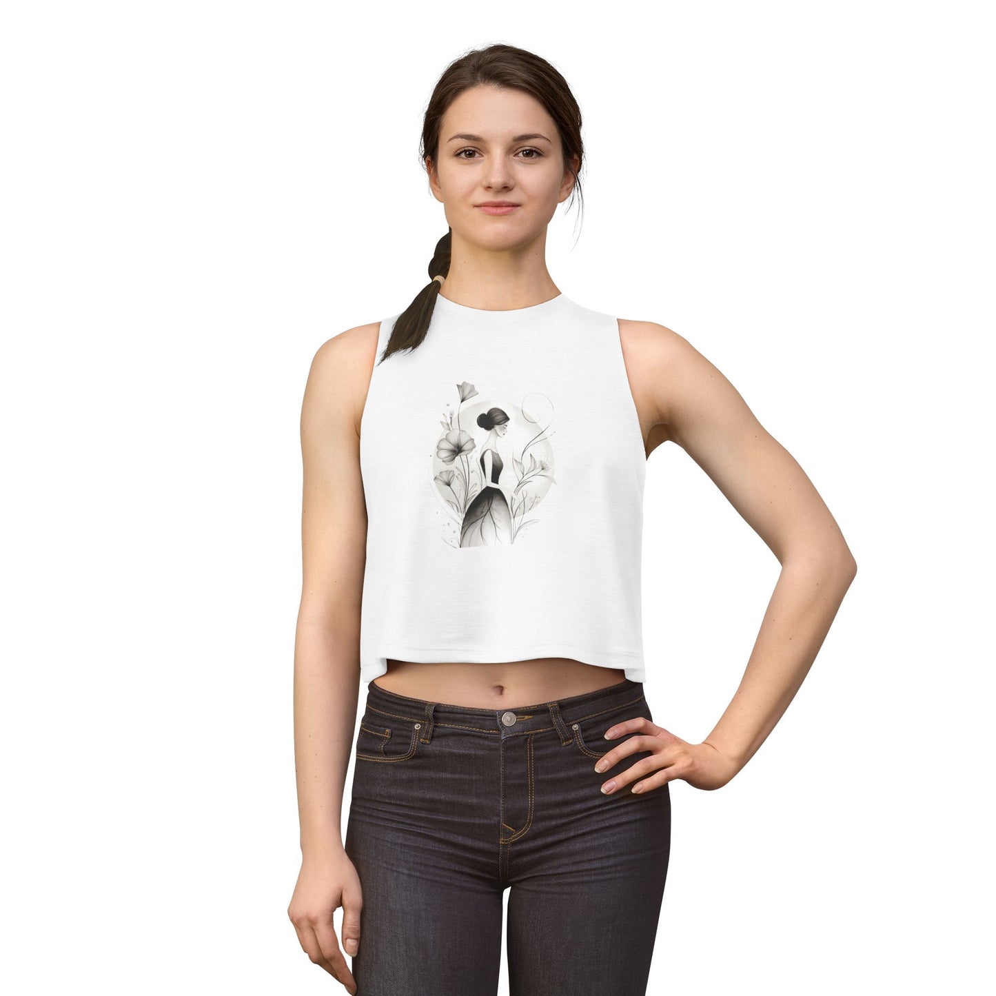 Floral Portrait Crop Top — Minimalist Botanical Art Tank