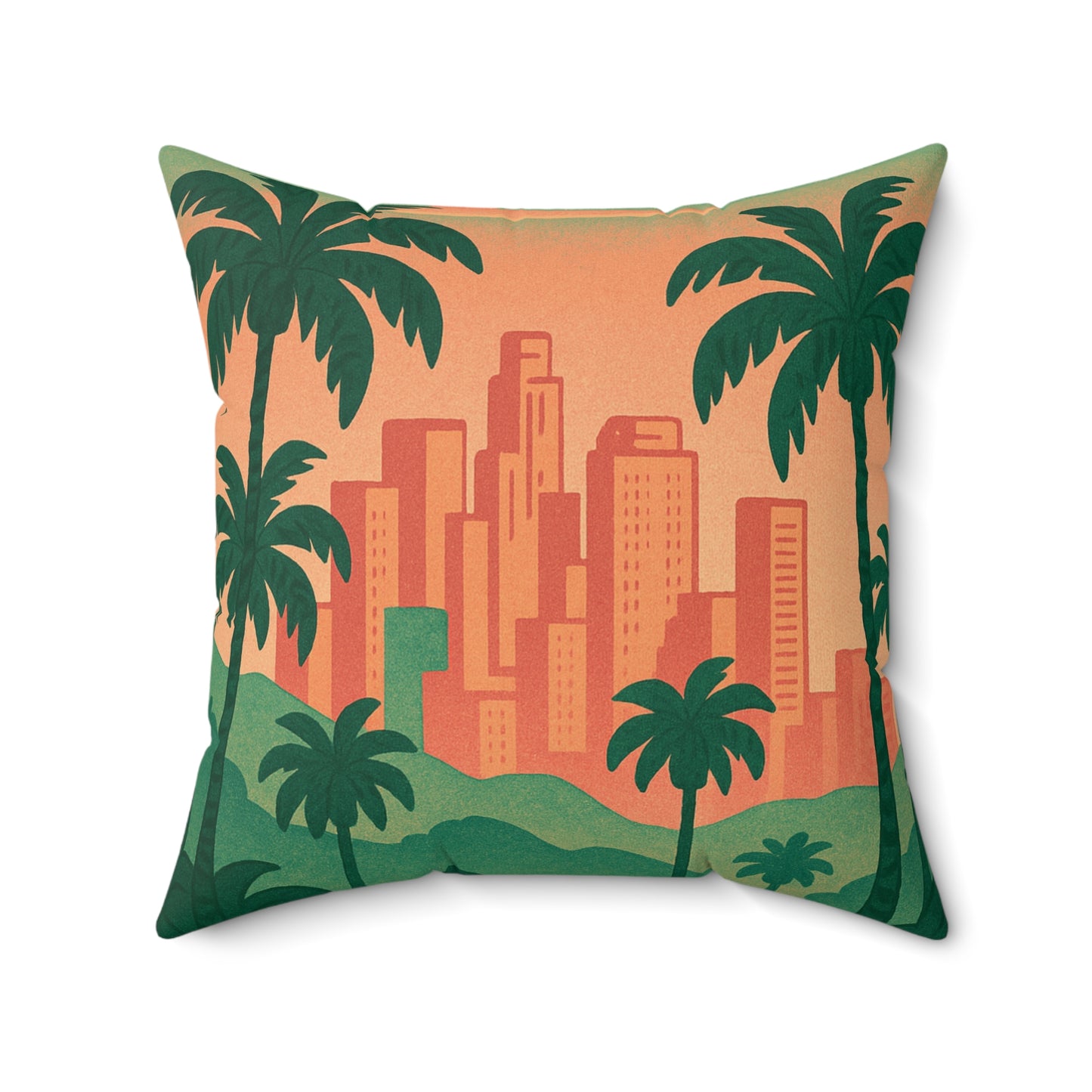 Retro Miami Skyline Pillow — Tropical Palm City Decorative Throw Pillow