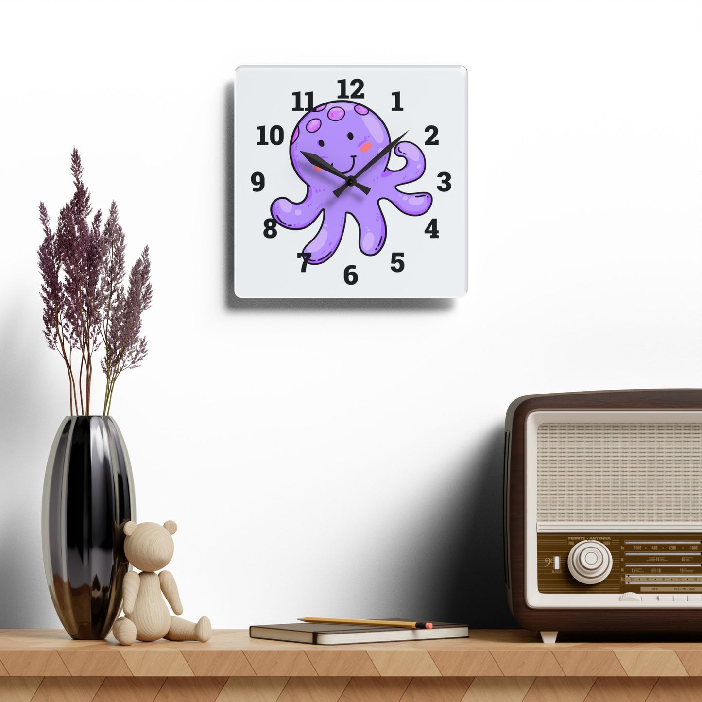 Cute Octopus Acrylic Wall Clock - Fun Kids Room Decor