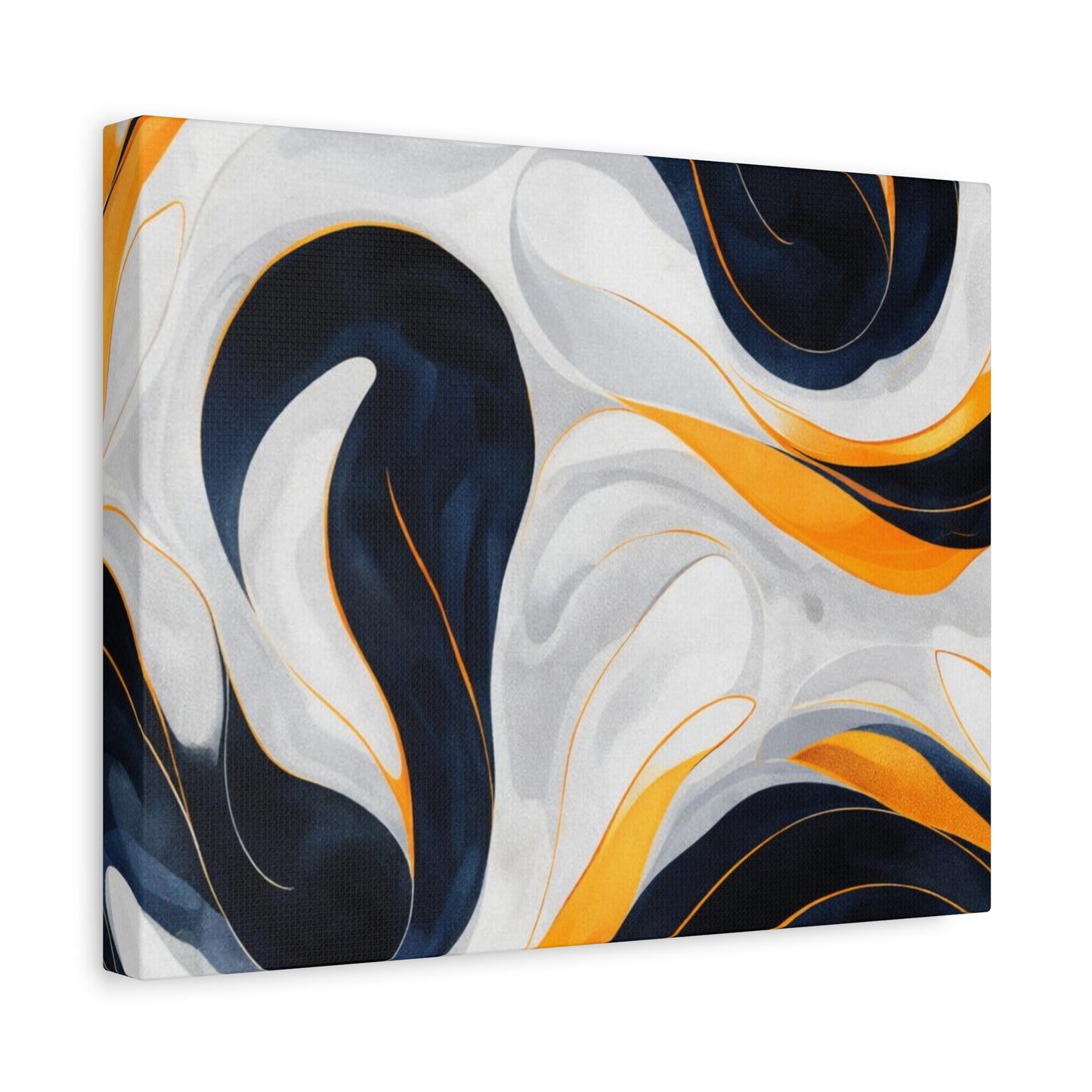 Abstract Fluid Art Matte Canvas Print — Navy, Gold & White Stretched Wall Art