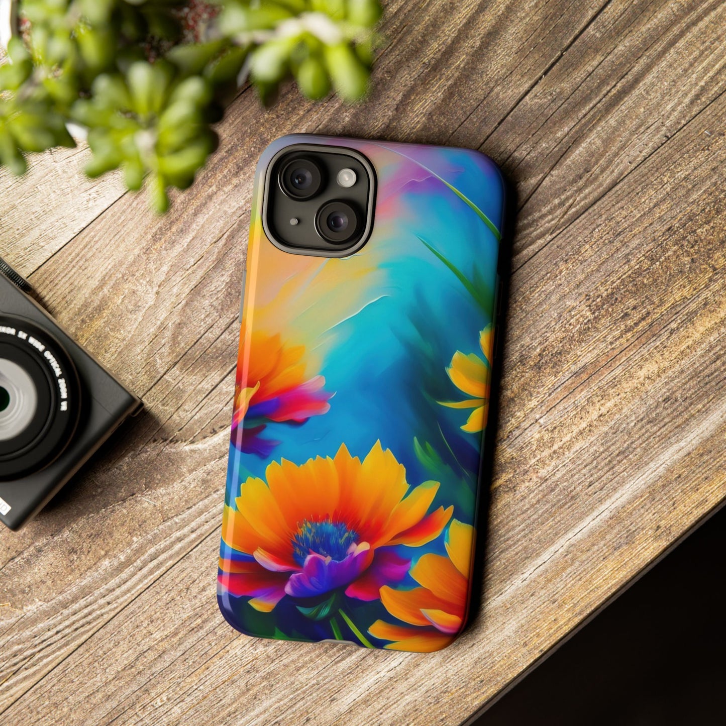 Floral Burst Tough Phone Case — Vibrant Watercolor Flowers Protective Cover