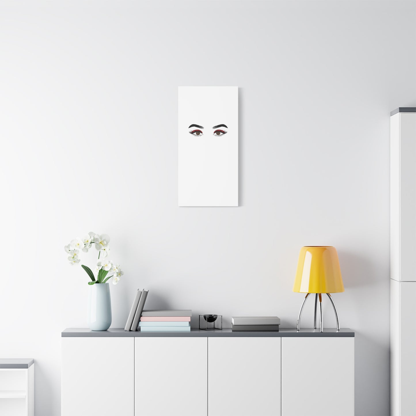 Glam Eyes Matte Canvas Wall Art — Brown Eyes with Red Lashes