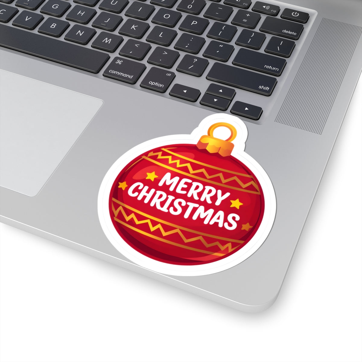 Merry Christmas Ornament Sticker — Red Holiday Kiss-Cut Sticker