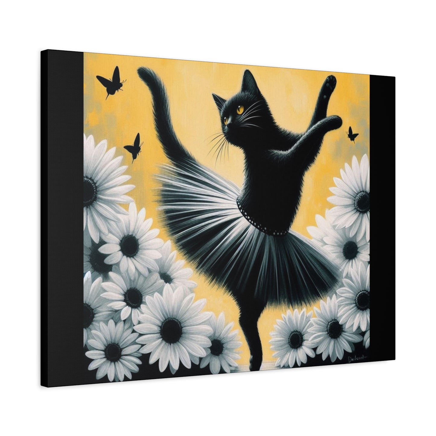 Ballet Black Cat Canvas Print — Whimsical Cat Ballerina Wall Art