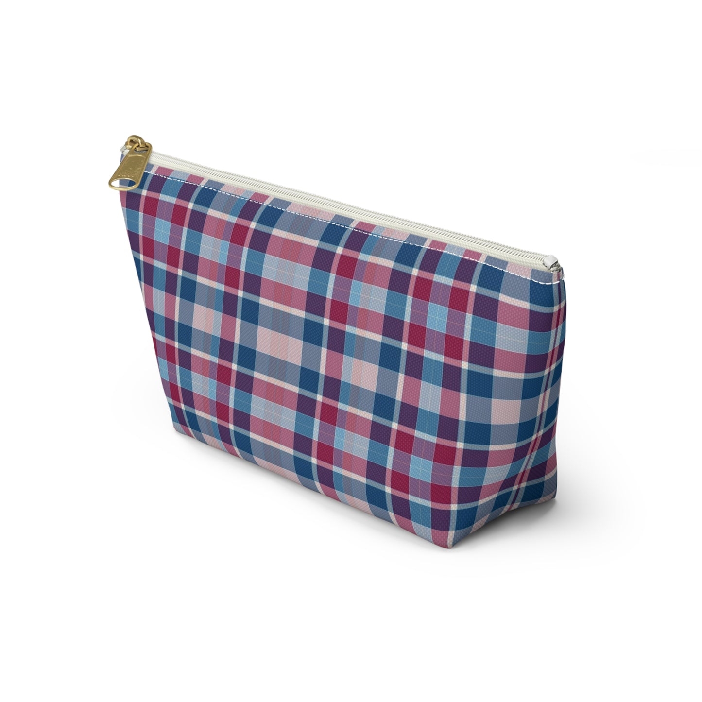 Plaid Accessory Pouch — Blue & Pink Tartan Makeup Bag