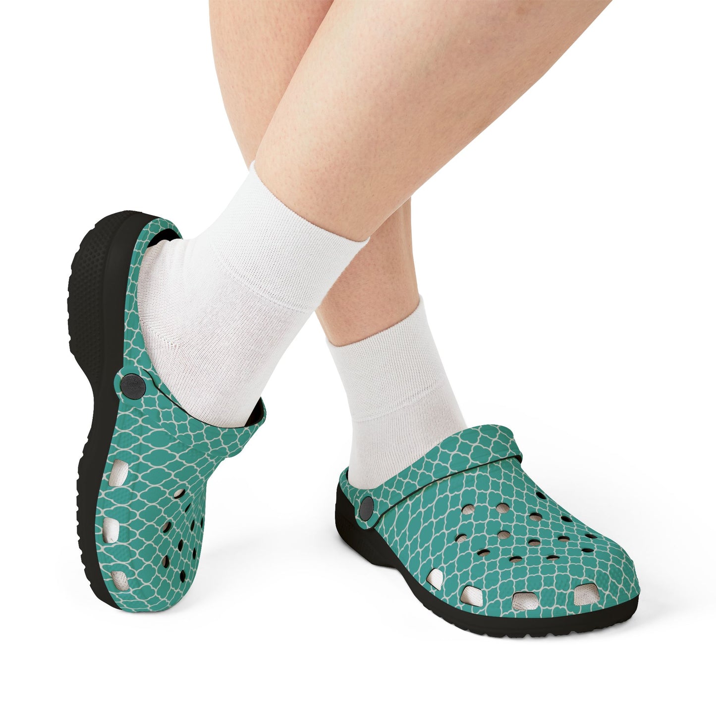 Aqua Tile Pattern EVA Clogs — Lightweight Casual Slip-On Shoes