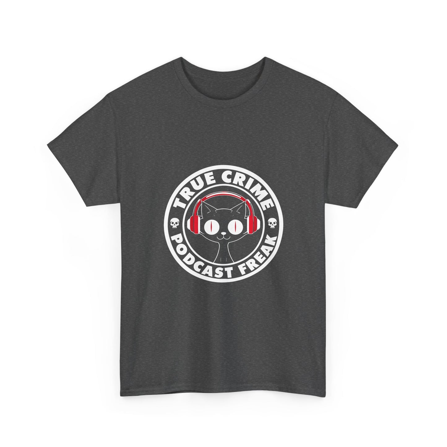 True Crime Podcast Tee — Cat with Headphones Logo