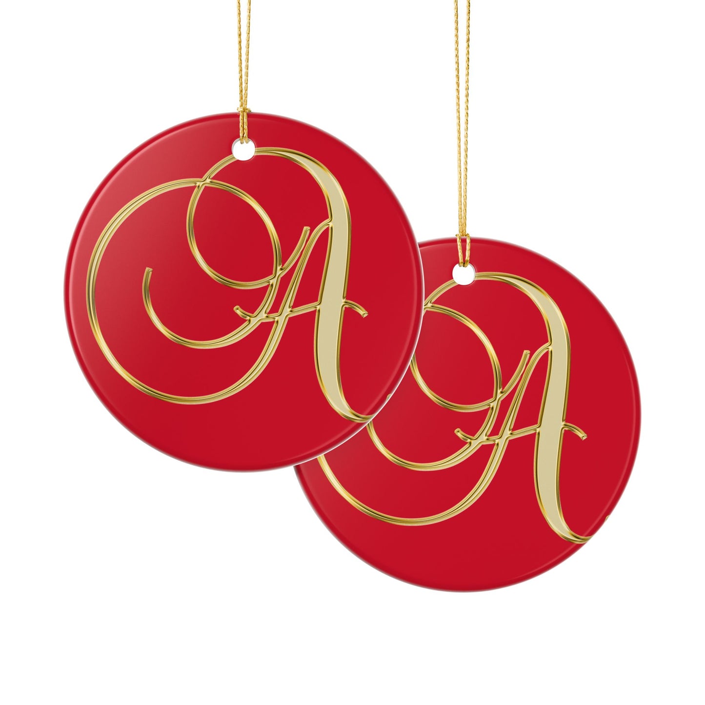 Monogram A Ceramic Ornament — Red & Gold Initial Holiday Decoration