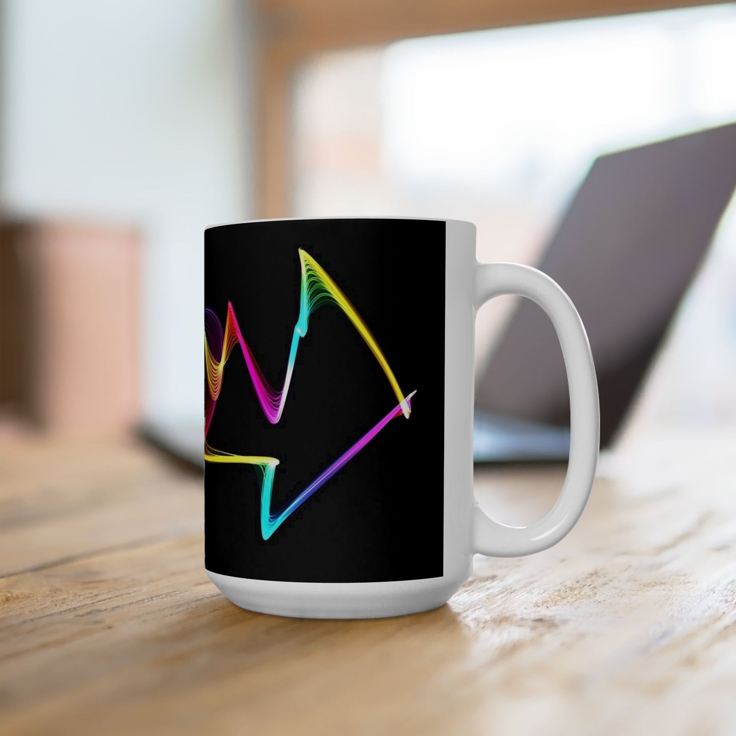 Neon Wave Ceramic Mug – Colorful Abstract Smoke Design (11oz & 15oz)