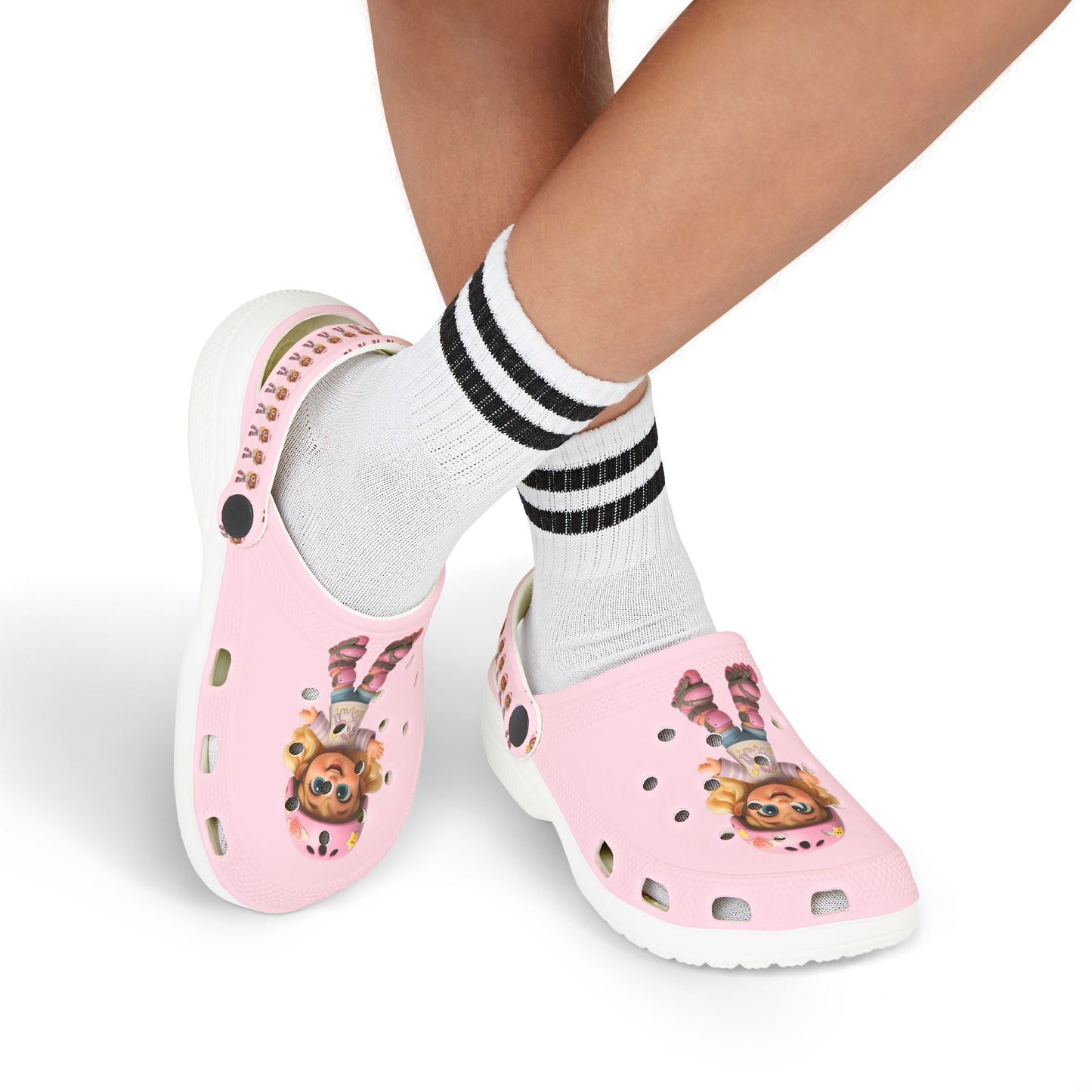 Kids Pink Character  Clogs / Croc — Cute Roller Girl Graphic