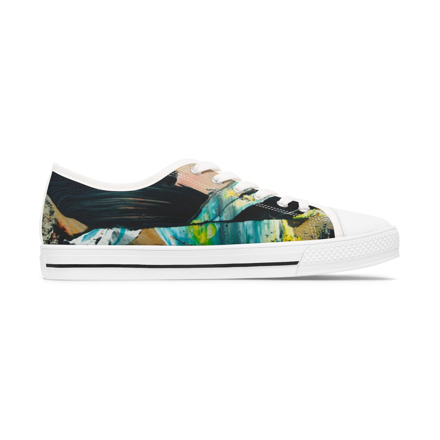 Low Top Sneakers — Abstract Teal & Yellow Brushstroke Canvas Shoes