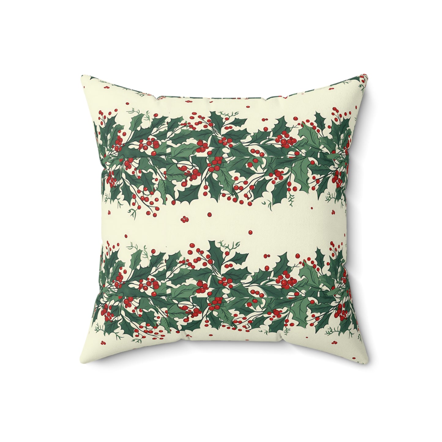 Holiday Holly Pattern Pillow — Festive Red & Green Decorative Throw Pillow
