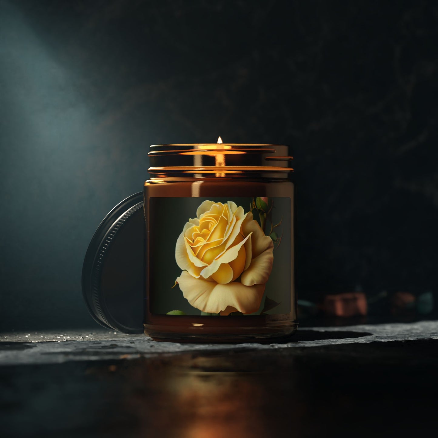 Yellow Rose Soy Candle - Amber Jar Scented Candle (Multi-Size)