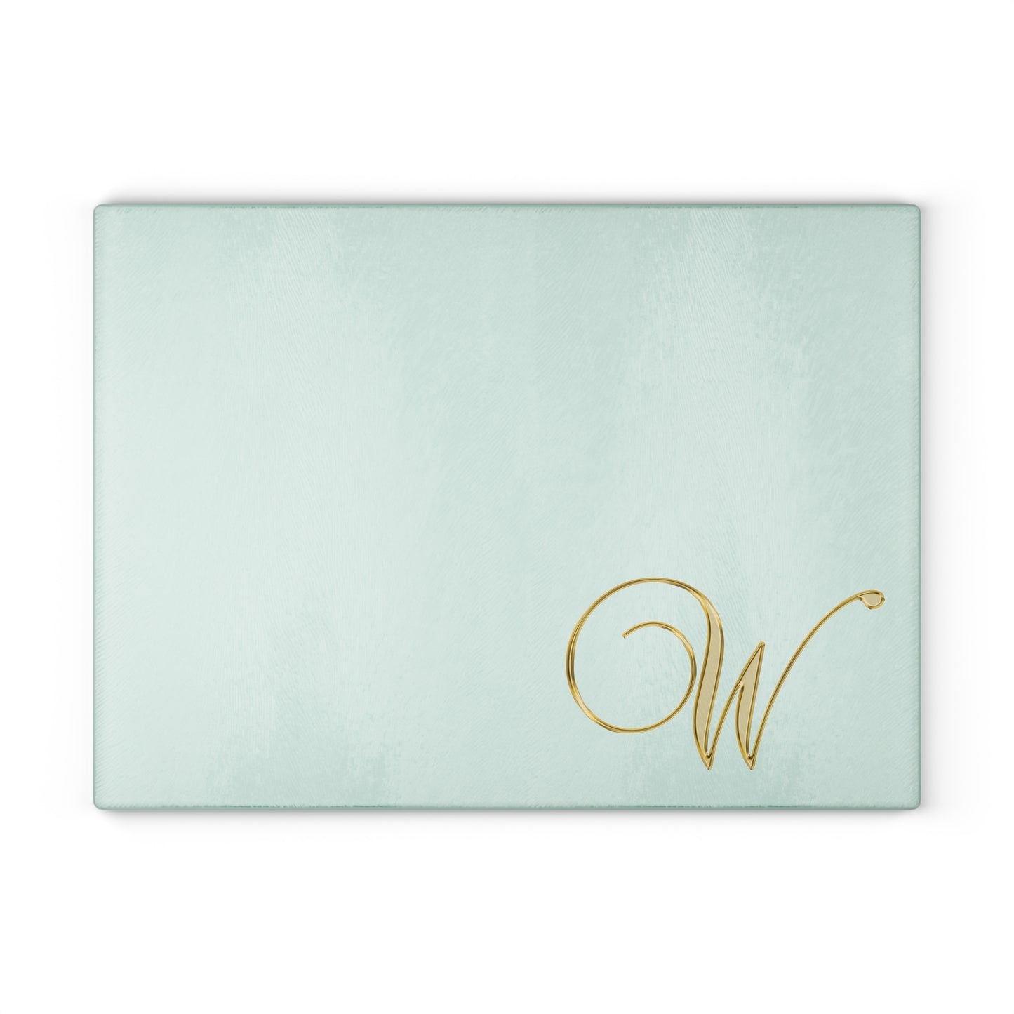 Monogram Glass Cutting Board - Elegant Mint with Gold Script "W"